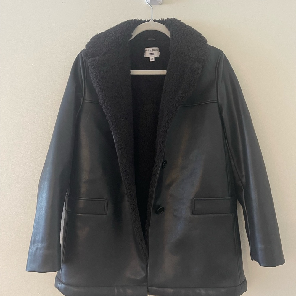 Uniqlo Black Leather Fleece Lined Coat Women’s XS